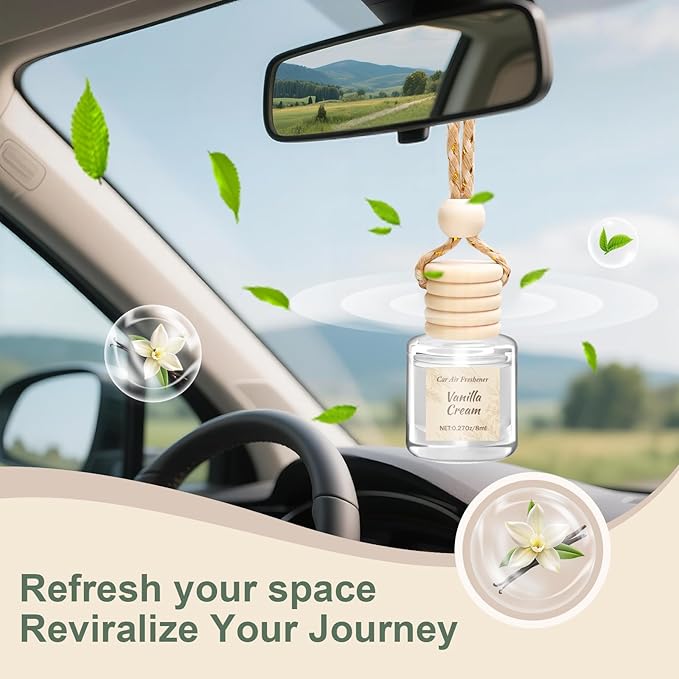 AROIC Hanging Car Air Freshener, 6 Pack Vanilla Cream Long Lasting & Refillable Air Freshener, Natural Plant Essential Oil Fragrance Aromatherapy Diffuser, Car Accessories Interior Set for Women & Men - Bloomnest