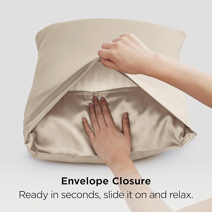 Bedsure Satin Pillowcases, Similar to Silk Pillow Cases Queen Size Set of 2, Pillow Case for Sleeping Women with Envelope Closure, Gifts for Women Men, Khaki, 20x30 Inches, 2pcs - Bloomnest
