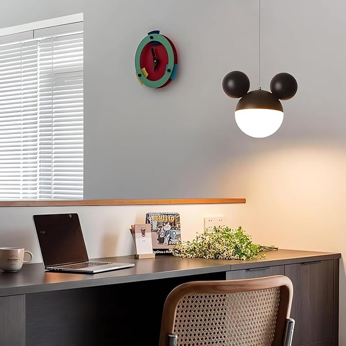 Cartoon Mouse Pendant Lighting for Kitchen Island, Creative Personality Iron Chandelier ，Pink Children's Bedroom Adjustable Cord Ceiling Lamp Shade Hanging Lights for Cafe Dining Room Bedroom (Black) - Bloomnest