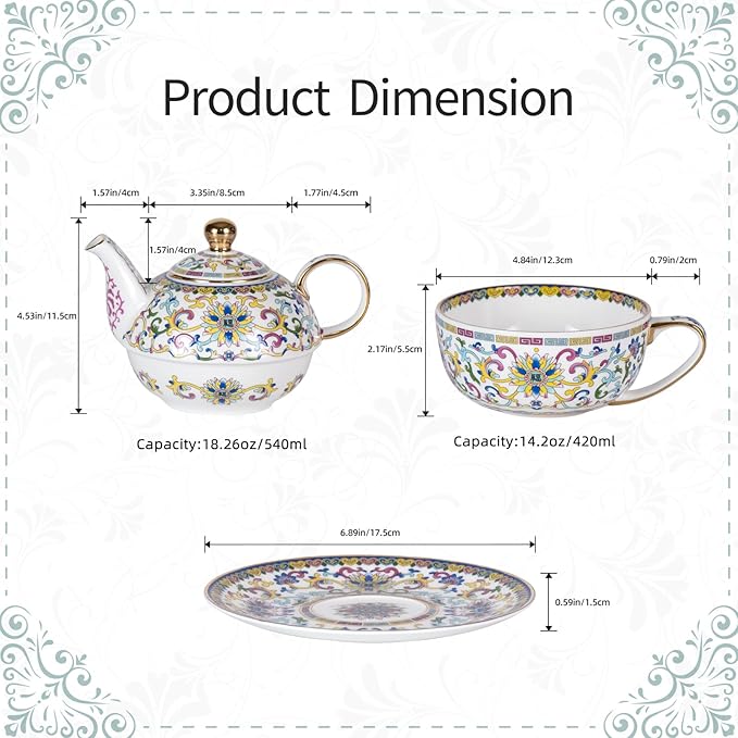 Tea for One, Porcelain Teapot and Cup Set, Vintage Tea Pot and Saucers Set, Ceramic Tea Set for Tea Party, Office and Home, White Tea Cups and Saucer Set for Coffee, Cappuccino, Tea - Bloomnest