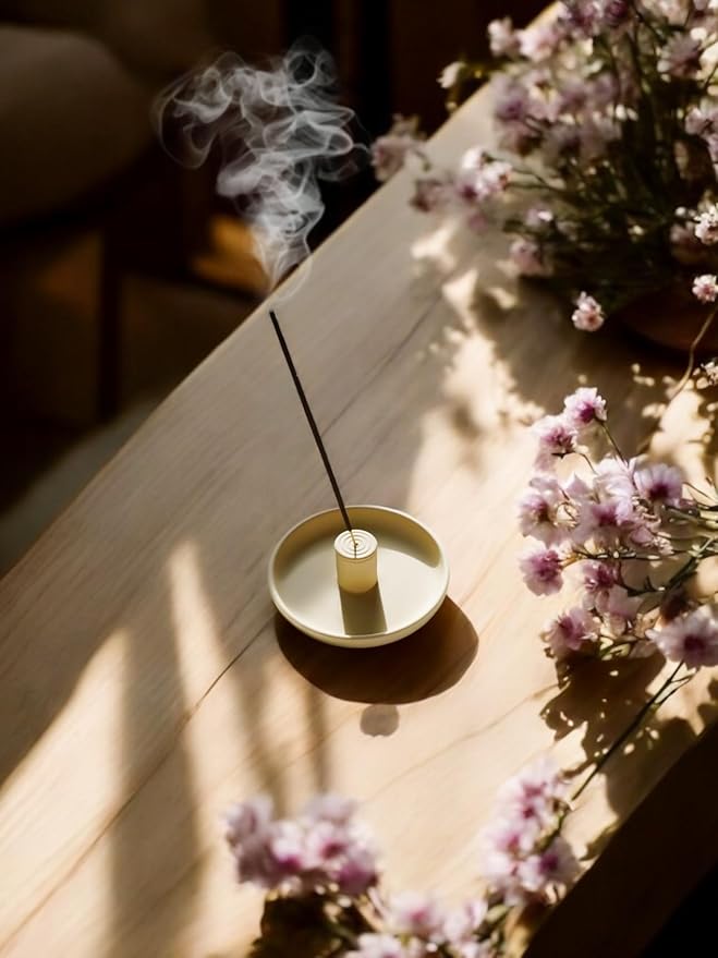 4 in 1 Incense Burner Holder - Multi-Purpose Ceramic Incense Stick Holder, Palo Santo Holder for Clean Burning, Sage Meditation Burner Set, Candle Holder for Aromatherapy (Matte Beige) - Bloomnest