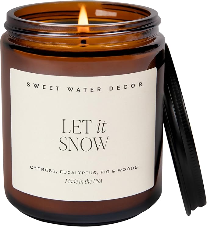 Sweet Water Decor Let it Snow Christmas Scented Candles - Christmas Stocking Stuffers Soy Candles with Cypress Scent - Christmas Candles with 40 Hours Burn Time - 9Oz Black Lid Amber Jar Wax Candles - Bloomnest