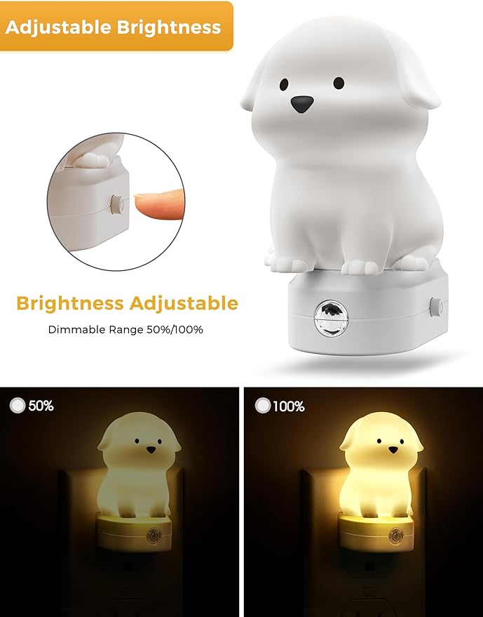 L LOHAS LED Plug in Night Light for Kids, 3D Cute Puppy Night Lights with Dusk to Dawn Sensor, RGB+Soft White 3000K Dog Night Light, Christmas Birthday Gift Nightlight for Kids, Room Decor - Bloomnest