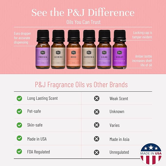 P&J Trading Fragrance Oil Floral Set | Violet, Jasmine, Rose, Lilac, Freesia, and Gardenia Candle Scents for Candle Making, Freshie Scents, Soap Making Supplies, Diffuser Oil Scents PJTrading