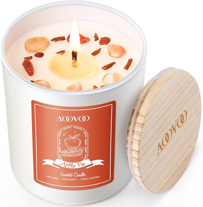 AOOVOO Apple Pie Scented Candles for Women - Aromatherapy Candle with Crystals Inside, 10oz Soy Candles for Home Scented, Birthday Gifts Christmas Candle for Women Mom - Bloomnest