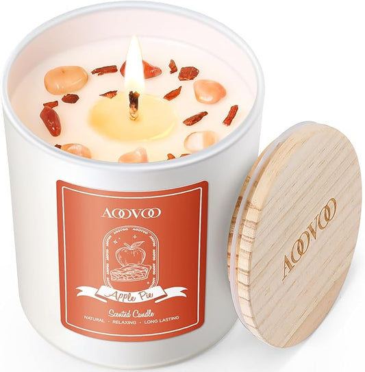 AOOVOO Apple Pie Scented Candles for Women - Aromatherapy Candle with Crystals Inside, 10oz Soy Candles for Home Scented, Birthday Gifts Christmas Candle for Women Mom - Bloomnest