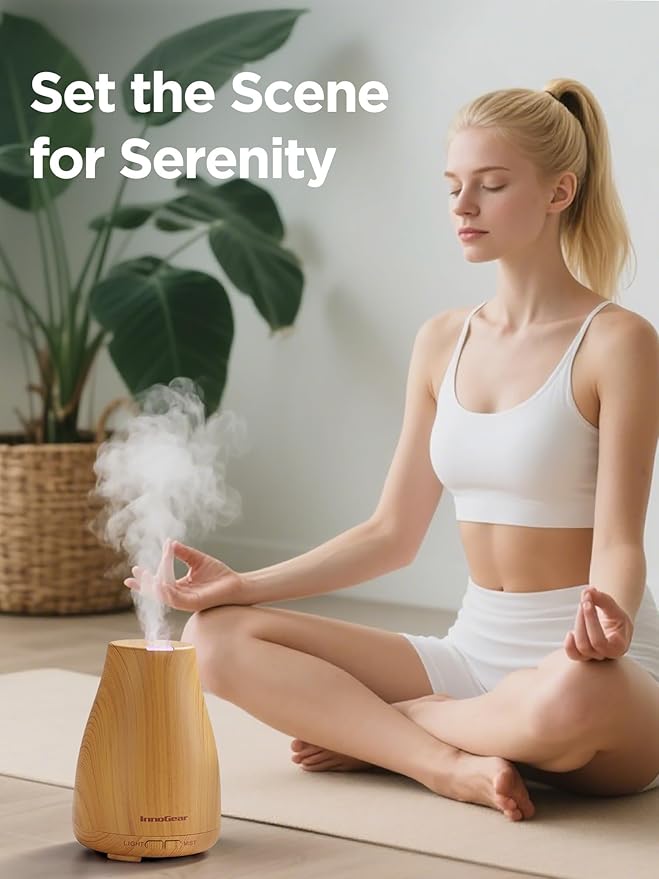 InnoGear Essential Oil Diffuser, Ultrasonic Diffusers for Home Aromatherapy Humidifier for Bedroom Room 7 Colors LED 2 Mist Mode Auto Off, Yellow - Bloomnest