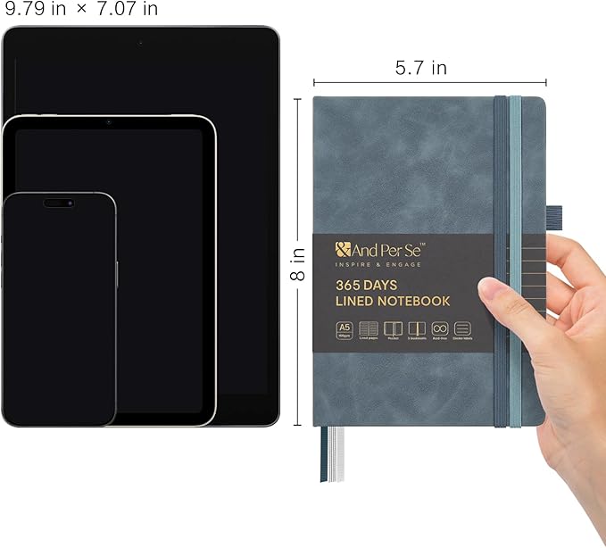 &And Per Se Lined Journal Notebook, 365 Pages, A5 Faux Leather Hardcover,100GSM Thick Paper, Journal for Women Men, Journaling Notebooks -5.7x8 (Blue)