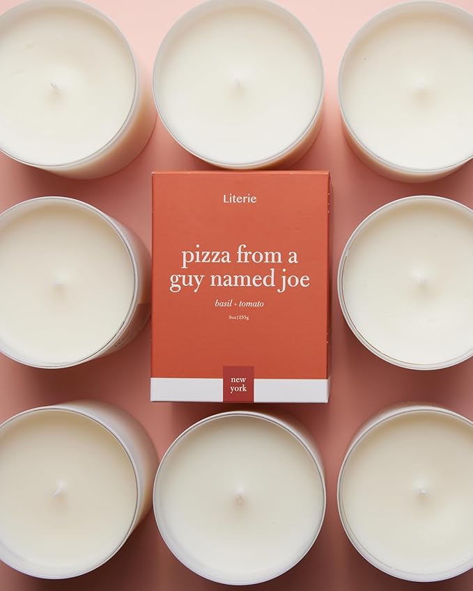 Literie NYC Inspired Scented Candle: Pizza from a Guy Named Joe - Tomato & Basil Scent, 9oz, 50 Hour Burn, Vegan Soy & Coconut Blend Candle for Home Decor, Gift for Women & Men - Bloomnest