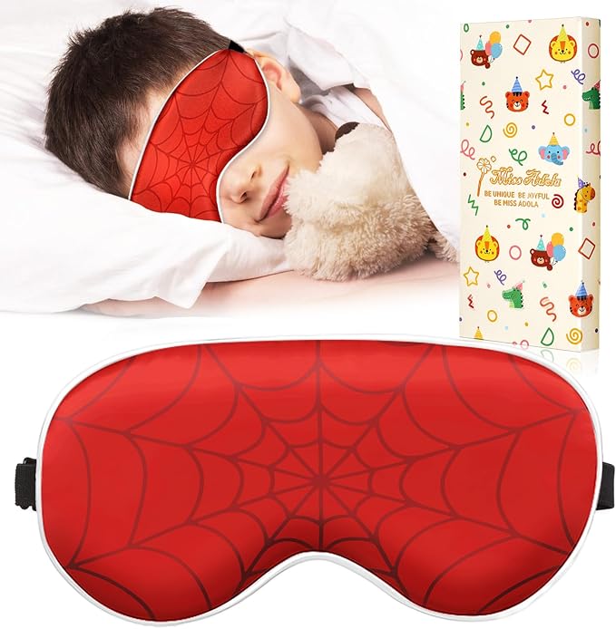 Sleep Mask for Kids - Cute Kawaii Cartoon Silk Sleeping Mask with Adjustable Strap Soft Smooth Light Eye Mask for Sleeping Silk Kids Eye Cover for Boys Girls Teens, Red - Bloomnest