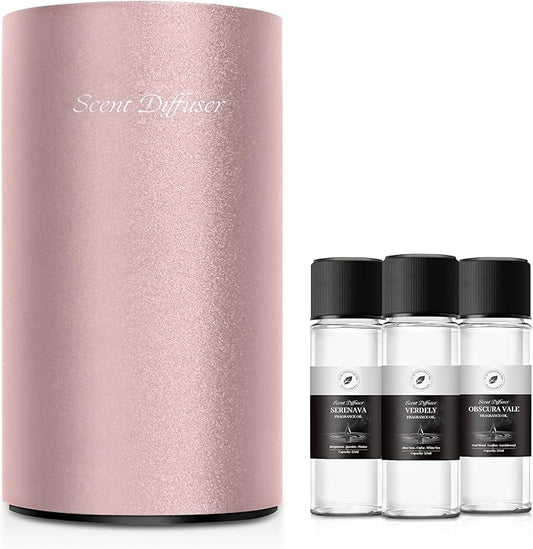 Waterless Essential Oil Diffuser Starter Kit - No Water Needed, Battery Operated Mini Scent Air Machine, Included 3x20ML Essential Oils, Portable Aromatherapy Diffuser for Home & Car & Office, Pink - Bloomnest