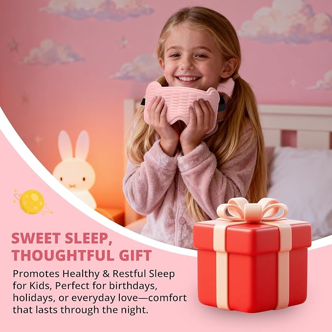 Kids Sleep Mask, 3D Sleeping Eye Mask for Kids with Adjustable Elastic Strap, Bear Shape Eye Cover with Memory Foam, Soft & Light-Blocking, Gift for Boys Girls Teens Age 5–15 (Pink) - Bloomnest