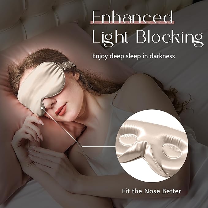 ZIMASILK Adjustable 22 Momme 100% Mulberry Silk Sleep Mask, Upgraded 3D Contoured Cup Eye Mask for Sleeping, Super Soft & Breathable Blindfold, Blackout for Deep Sleeping (Beige) - Bloomnest