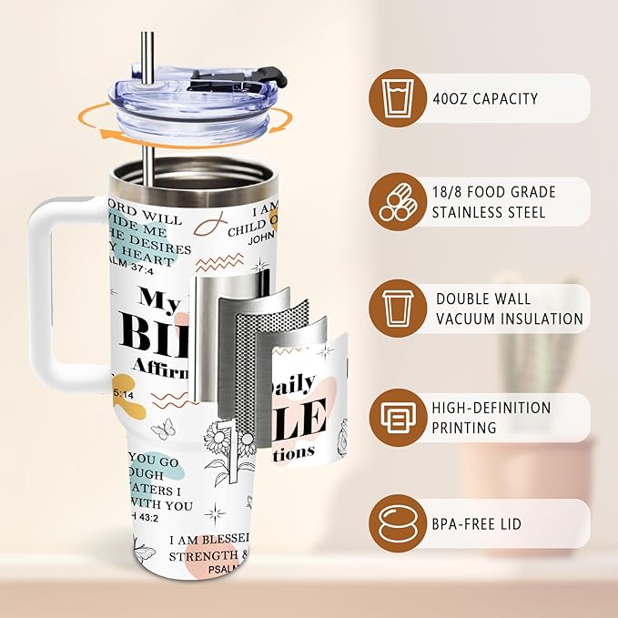 DUUV Christian Gifts for Women, Positive Christian Daily Affirmation 40 Oz Tumbler, Inspirational Religious Gifts for Mom Wife Sister, Faith Jesus God Bible Verse Gift for Christmas Thanksgiving, 1PCS - Bloomnest