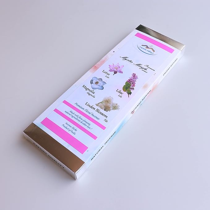 Incense Sticks - Lotus, Lilac, Magnolia and Linden Blossom Artisan Blend - Hand-Dipped Premium Quality Natural Incense Sticks - 75 Grams - 50+ Sticks - Uplifting, Stress-Relief