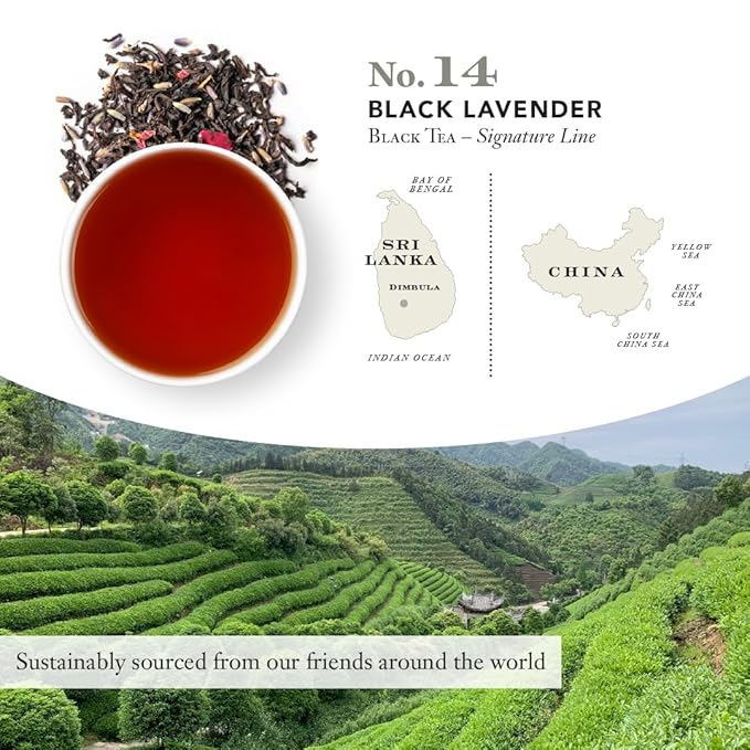 Steven Smith Teamaker Black Lavender No. 14, Lady Grey, Caffeinated, Sugar-Free, Sustainably Grown Full Leaf Black Tea Bags, 15 Sachets, 1.32oz each - Bloomnest