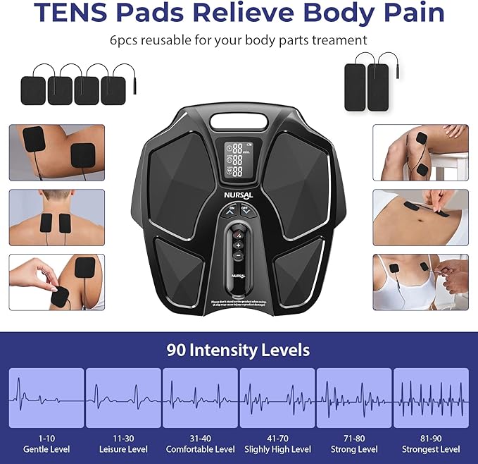 NURSAL TENS EMS Foot Massager for Neuropathy, Foot Nerve Muscle Stimulator Pro, Circulation and Body Pain Relief with TENS Unit Muscle Stimulator Pads, Electric Feet Legs Blood Circulation Machine - Bloomnest
