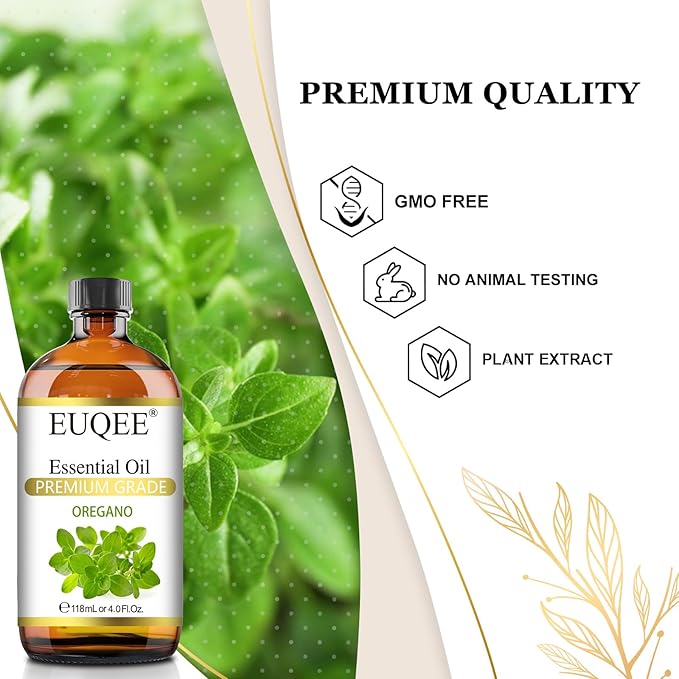 EUQEE Oregano Essential Oil 4oz / 118ML Large Capacity Oregano Oil Pure Aromatherapy Essential Oils with Glass Dropper for Candle Soap Making, Diffusers - Bloomnest