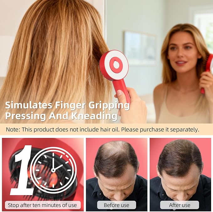Electric Scalp Massager, 3 in 1 Hair Oil Applicator, Cordless Electric Head Massager, Scalp Care Brush, IPX7 Waterproof, Scalp Care Device for Home & Travel, Red Bloomnest