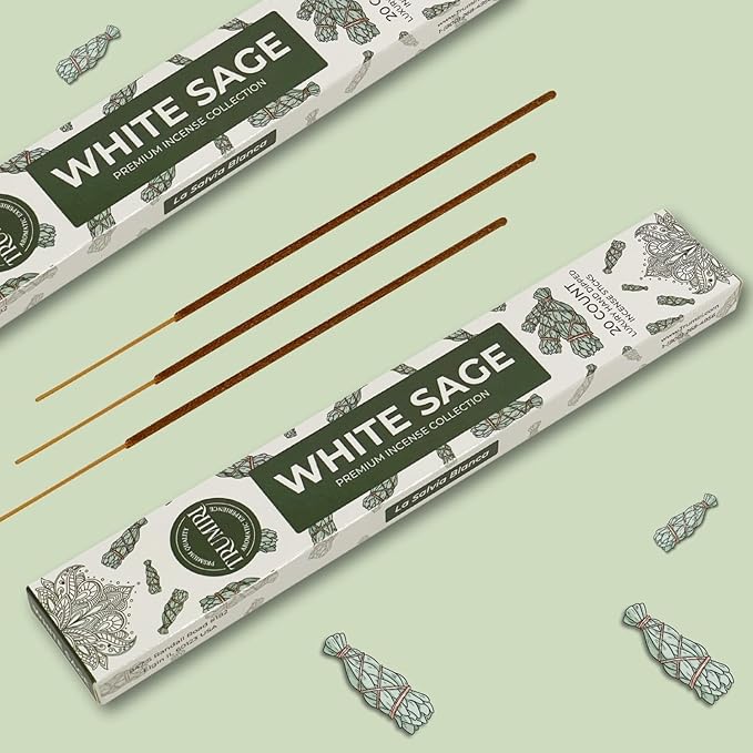 White Sage Incense Sticks for Cleansing - Total 40 Insence-Sticks - Dual Pack of 20 Insense - Inciensos - Inscents - Natural Non Toxic Ingredients - Incents - Incence - Inscense - Insents TRUMIRI