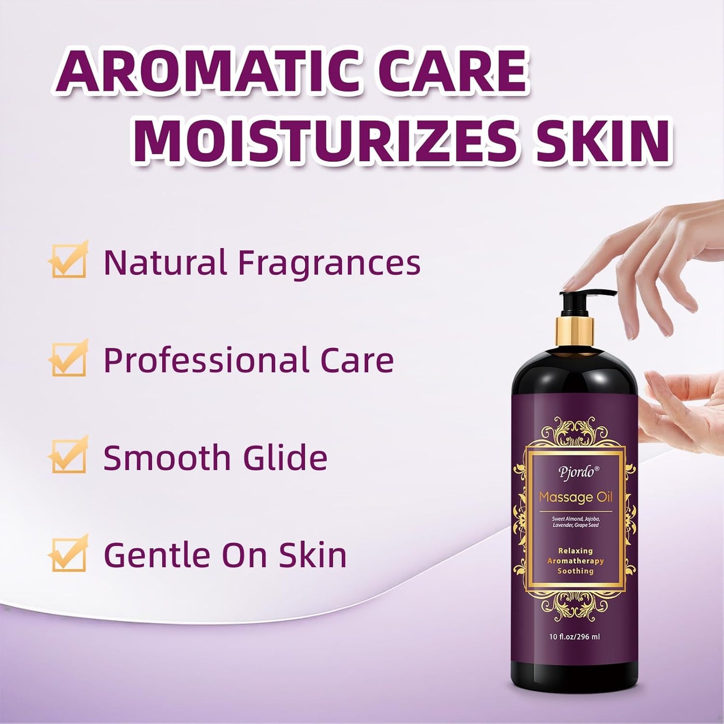 Aromatherapy Lavender Massage Oil, 10 fl oz Relaxing Massage Oil for Massage Therapy with Grape Seed, Sweet Almond & Jojoba, Spa Quality Oils for Soothing, Calming