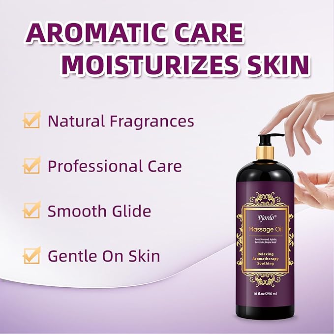 Aromatherapy Lavender Massage Oil, 10 fl oz Relaxing Massage Oil for Massage Therapy with Grape Seed, Sweet Almond & Jojoba, Spa Quality Oils for Soothing, Calming - Bloomnest