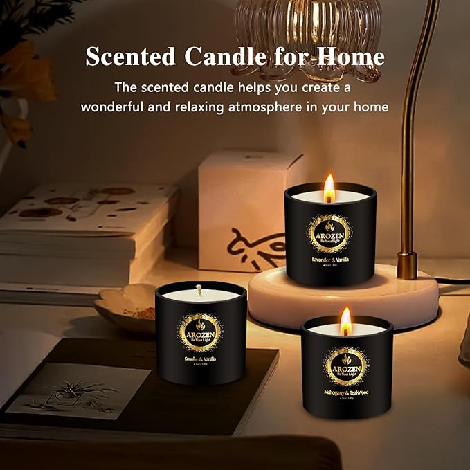 3 Pack Scented Candles Set | Men Candle Gift Set, Aromatherapy Scented Candles for Home, Gifts for Men Dad Fathers Day, Soy Candle of Lavender, Mahogany Teakwood & Smoke Vanilla,70H Burn Time - Bloomnest