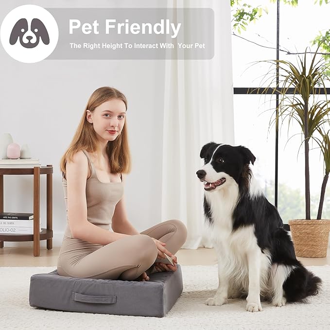 2 Pcs High Density Foam Floor Pillow - Upgraded Large Pillows Seating for Adults - Outdoor Floor Cushion with Soft Tufted Cover - Yoga Pillows for Sitting On Floor - 22 Inch Grey - Bloomnest