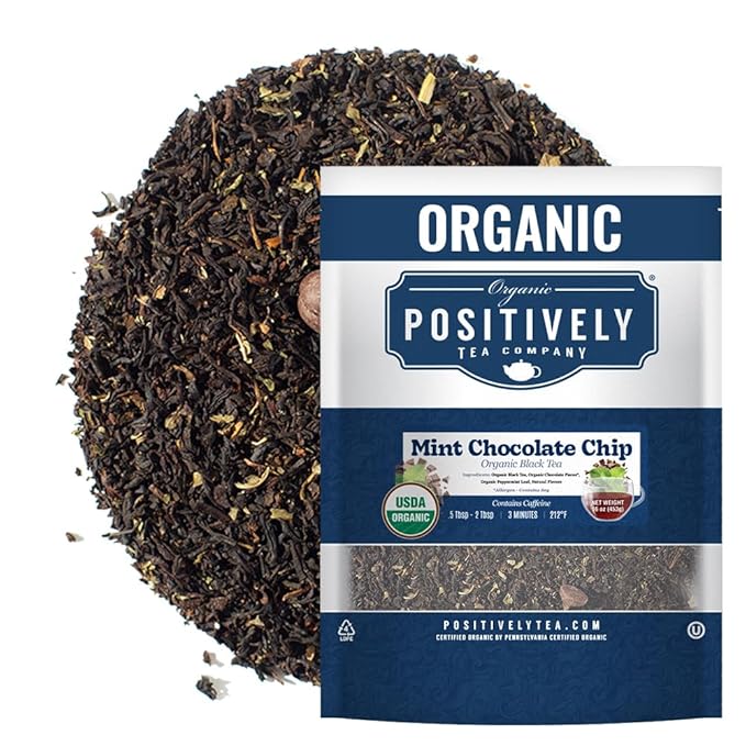 Organic Positively Tea Company, Mint Chocolate Chip, Black Tea, Loose Leaf, 16 Ounce - Bloomnest