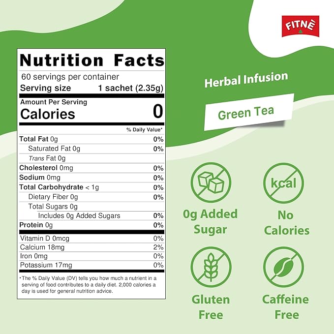 FITNE Green Tea Herbal Honey Lemon With Garcinia Senna Infusion Gentle Detox Cleanse High Antioxidant No Calories Stevia Sweetener, 60 Tea Bags - Bloomnest
