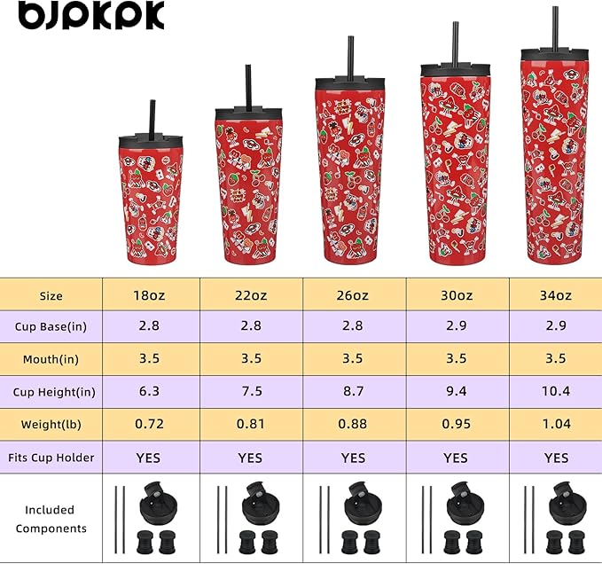 BJPKPK 22oz Tumbler With lid And Straw Stainless Steel Travel Coffee Mug Insulated Tumblers Cups,Passionate Red - Bloomnest