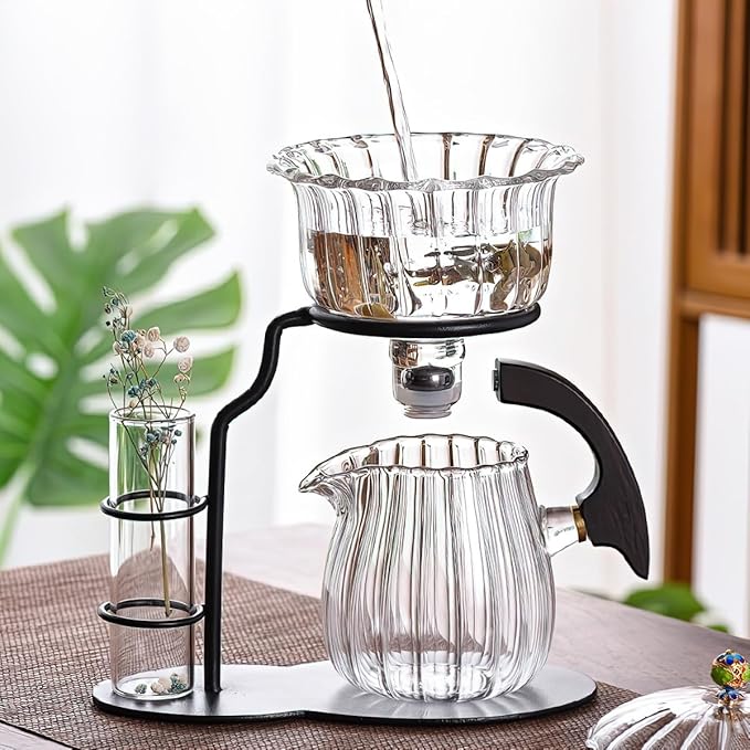 Lazy Kungfu Magnetic Tea Pot, Semi Automatic Glass Teapot, Lazy Kungfu Drip Teapot, Magnetic Attraction Water Rotating Cover Bowl Suitable for Home/Office Reception Tea Set - Bloomnest