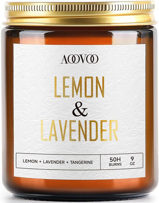 AOOVOO Lemon Lavender Scented Candle - Lavender, Soy Wax, Aromatherapy, 9oz - Bloomnest