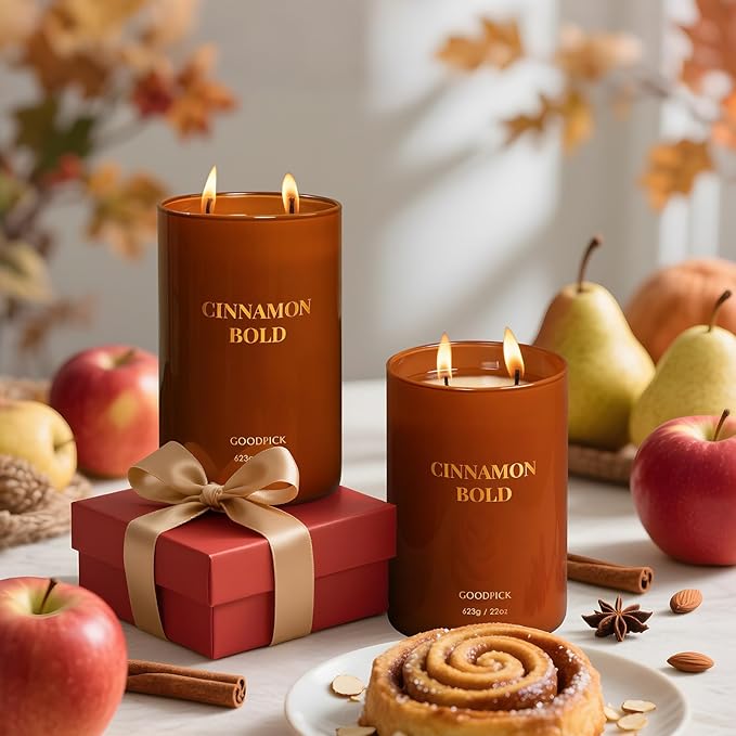Goodpick Cinnamon Bold Scented Soy Candle, 22oz Long Burning 120H, Warm Spicy Vanilla Clove Gourmand, Home Aromatherapy Candles - Bloomnest