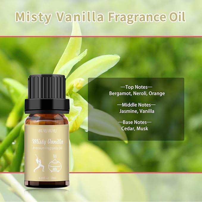 BURIBURI Misty Vanilla Hotel Scent Essential Oil, Lifestyle Collection Fragrance Aromatherapy Oil Blends, Air Freshener Diffuser Oil BURIBURI