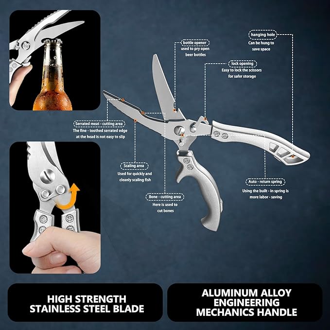 Poultry Shears Heavy Duty – Kitchen Scissors for Chicken, Meat, Fish & Vegetables – Sharp Stainless Steel Cooking Shears with Ergonomic Non-Slip Handle, Spring-Loaded, Dishwasher Safe - Bloomnest