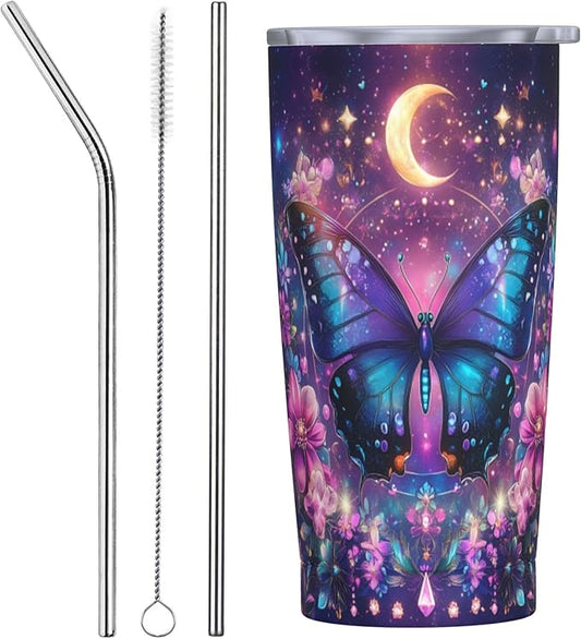 Butterfly Tumbler with Lid and Straw 20 oz Stainless Steel Cup Insulated Tumbler Coffee Mug for Home Office or Car Christmas Birthday Gifts - Bloomnest