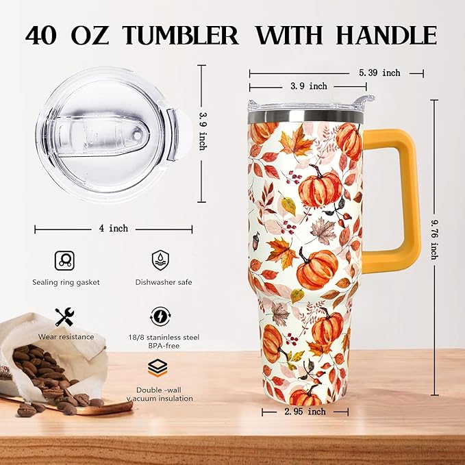Ceovfoi 40 oz Fall Pumpkin Tumbler Insulated Stainless Tumbler, Autumn Travel Coffee Cup Water Bottle, Fall Stuff Decor Accessories - Bloomnest