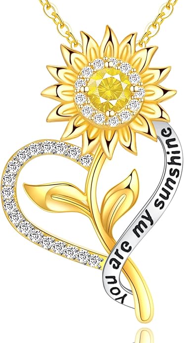 Valentine's Day Gift for Her-18k Gold Plated Sunflower Necklace for Women Wife Anniversary Birthday Gifts for Wife Her You Are My Sunshine Pendant Necklaces Gold Jewelry Gifts for Girlfriend Mom - Bloomnest