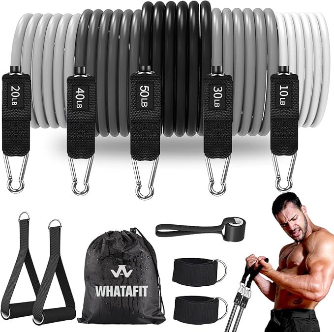 WHATAFIT Resistance Bands, Exercise Bands，Resistance Bands for Working Out, Work Out Bands with Handles for Men and Women Fitness, Strength Training Home Gym Equipment - Bloomnest