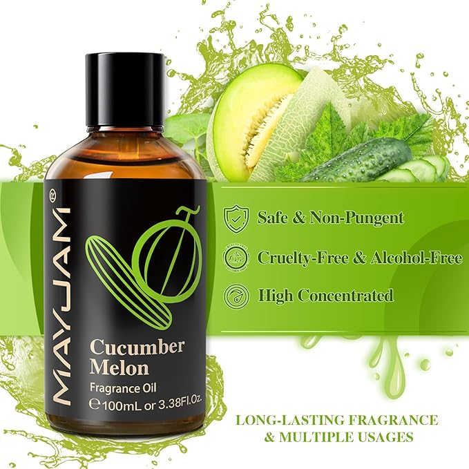 MAYJAM 100ML/3.38FL.OZ Cucumber Melon Fragrance Oils with Glass Dropper, Essential Oils for Diffusers for Home, Long Lasting Scented Oils for Diffusers Soap Candle Making - Bloomnest
