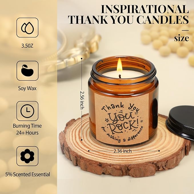 Roowest 10 Jars Thank You Gift Candles 3.5 oz Employee Appreciation Gifts Bulk Soy Wax Jar Inspirational Candle Thank You for Coworkers Employee Women Secretaries Teacher Volunteers(Classic) - Bloomnest