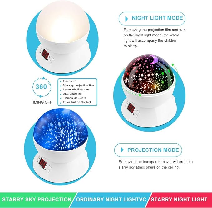 Star Night Light Projector for Kids with Timer - Glow in The Dark Stars and Moon, Best Gift for 1-14 Years Old - Bloomnest