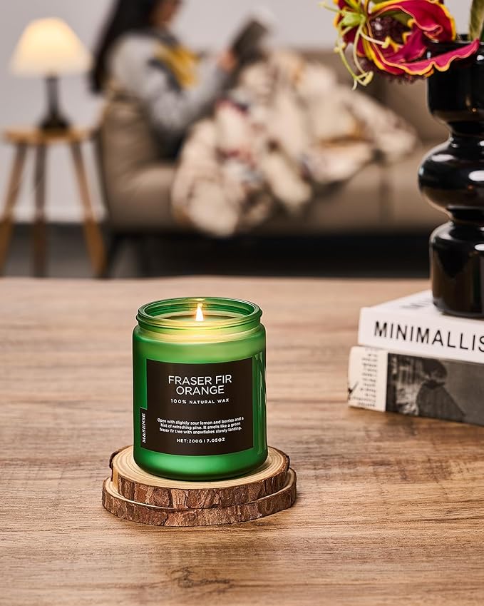 M&SENSE Fir & Orange Scented Natural Soy Wax Non Toxic Candle for Home, Cotton Wick Christmas Tree Scented 7.05oz Up to 50 Hours Holiday Aromatherapy Candle for Relaxation - Bloomnest