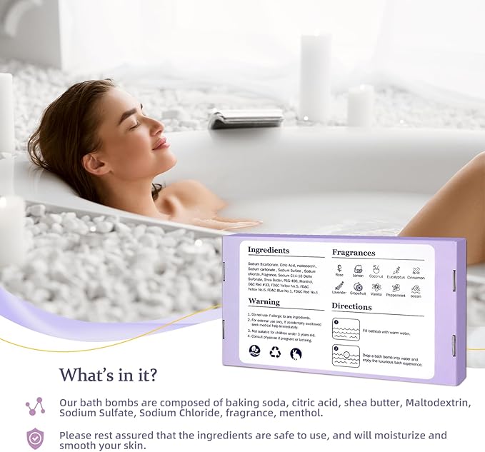 TranquilBliss Bath Bombs for Women, 50 PCS Set with 10 Rich Scents, Natural Bubble Bathbombs, Dry Skin Moisturizing, Present for Christmas, Mother’s Day, Birthday, for Mom, Wife, Her, Girls - Bloomnest