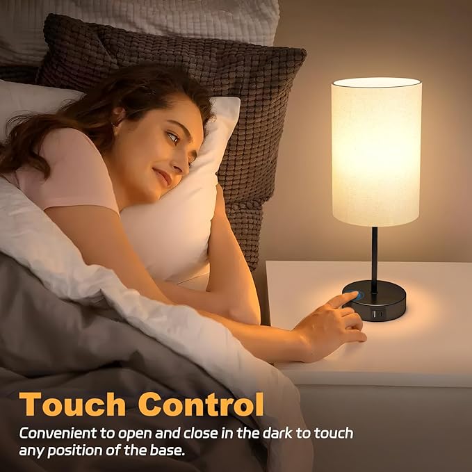 AKASUKI 18Inch Table Lamp with Dual Charging Station, 3 Way Dimmable Touch Lamp for Bedroom, Living Room, Office(LED Bulb Included) - Bloomnest