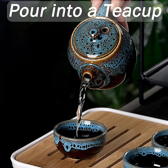 Chinese Kongfu Tea Set,Portable Porcelain Travel Tea Set with Tea cup, teapot, tea caddy, Bamboo Tray,Tea Clip,Tea towel and Carrying Bag Suitable for Travel, Home,Outdoor and Office