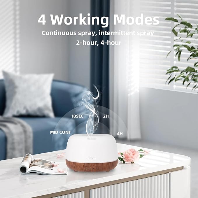 300ML Essential Oil Diffuser, Mini Aromatherapy Diffuser with Remote Control, 7 Color Changing LED Light, 4 Timer for Bedroom, Room, Office - Bloomnest