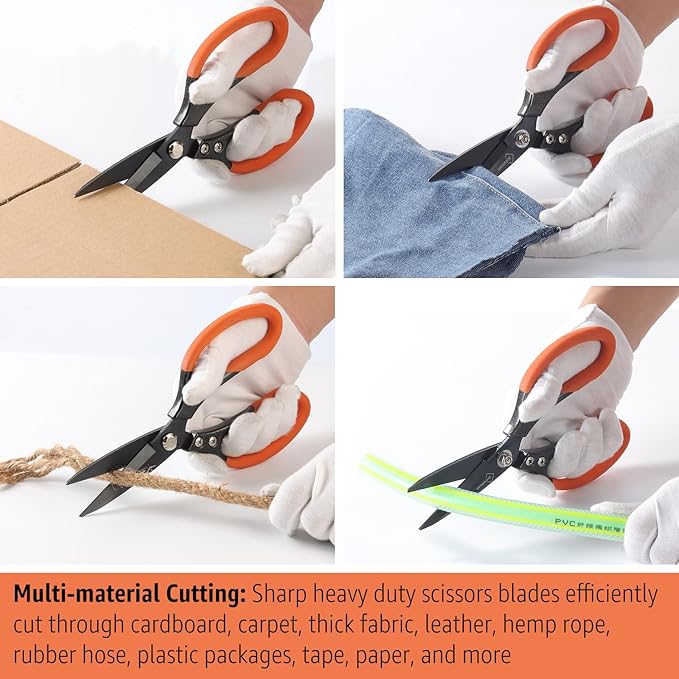 Heavy Duty All Purpose Scissors, Stainless Steel Blades, Black Orange Comfort Grip Handle, 8.5 Inch Professional Multipurpose Utility Sharp Shears for Kitchen, Garden, Office, Craft, Sewing - Bloomnest