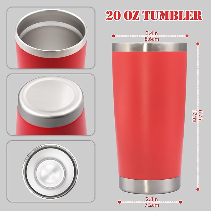 20 oz Tumbler with lid Double Wall Vacuum Insulated Tumblers Stainless Steel Coffee Mug Travel Coffee Tumbler Powder Coated Tumbler Cup Keep Hot&Cold- (Red 1 Pack) - Bloomnest